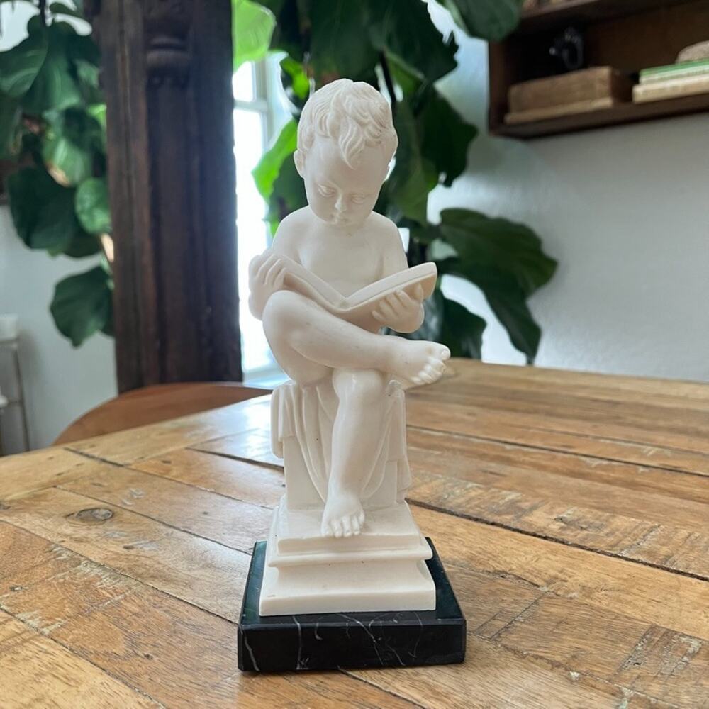 G. Ruggeri Italian Sculpture of Child Reading on a Marble Base 7.5 in